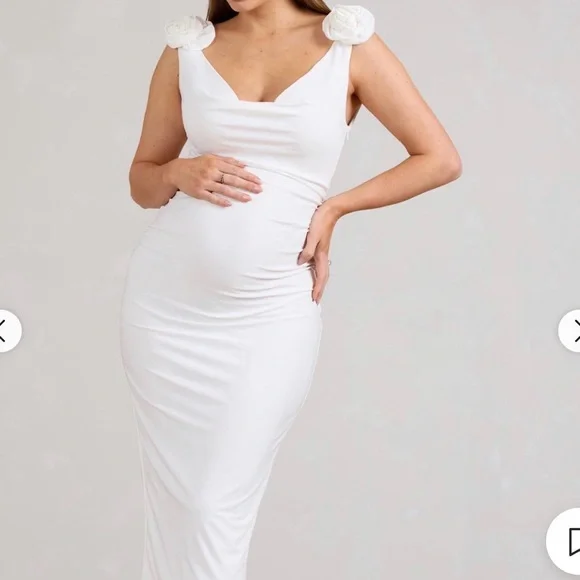 White Maternity Midi Dress - Picture 3 of 5